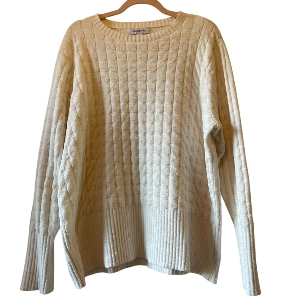 Vintage Liz Claiborne Cream Sweater Bubble Pullover Women's Size XXL Plush Cozy